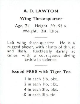 1937 International Tea (NZ) Ltd (Tiger Tea) Springbok Rugby Players in NZ #NNO Dandy Lawton Back